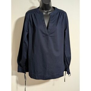 Old Navy Tunic Top Long Sleeve Tie Cuff V-Neck Blouse Navy Blue M Tall